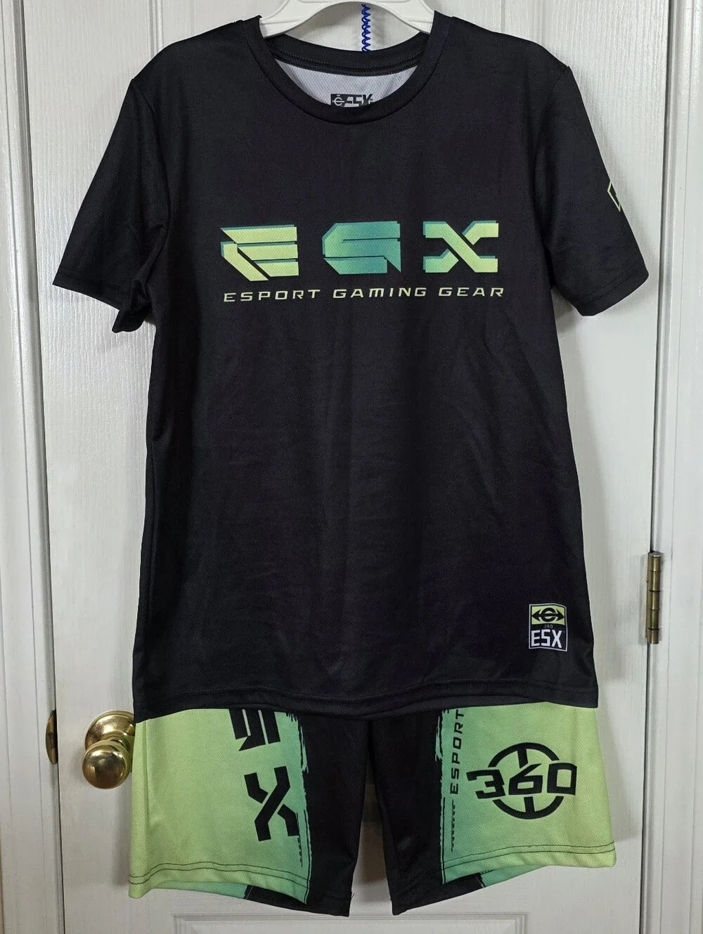 ESX Esport Gaming Gear Black Tee & Short Set with Neon Green Logo Sz 18XXL, NWOT